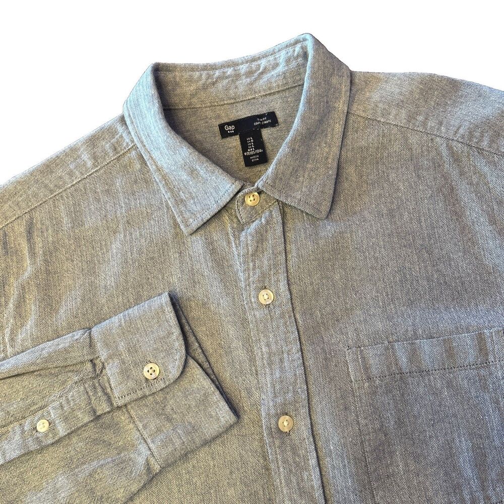 Gap Button Up Blue Shirt Slim Fit Men’s Large Textured Work Casual 100% Cotton